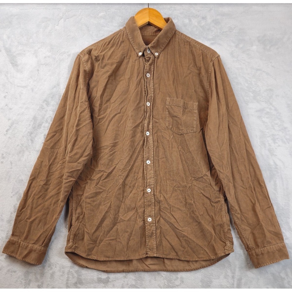 Octobre Editions Men's Large Brown Corduroy Flannel Chest Pocket Button Up